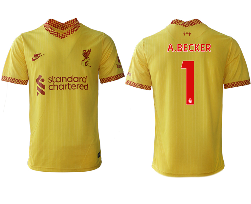 Men 2021-2022 Club Liverpool Second away aaa version yellow #1 Soccer Jersey